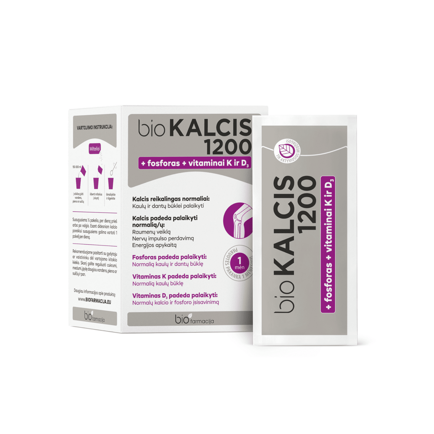 Biokalcis 1200 + Fosforas + Vitaminai K ir D3 (15 pakeliai)