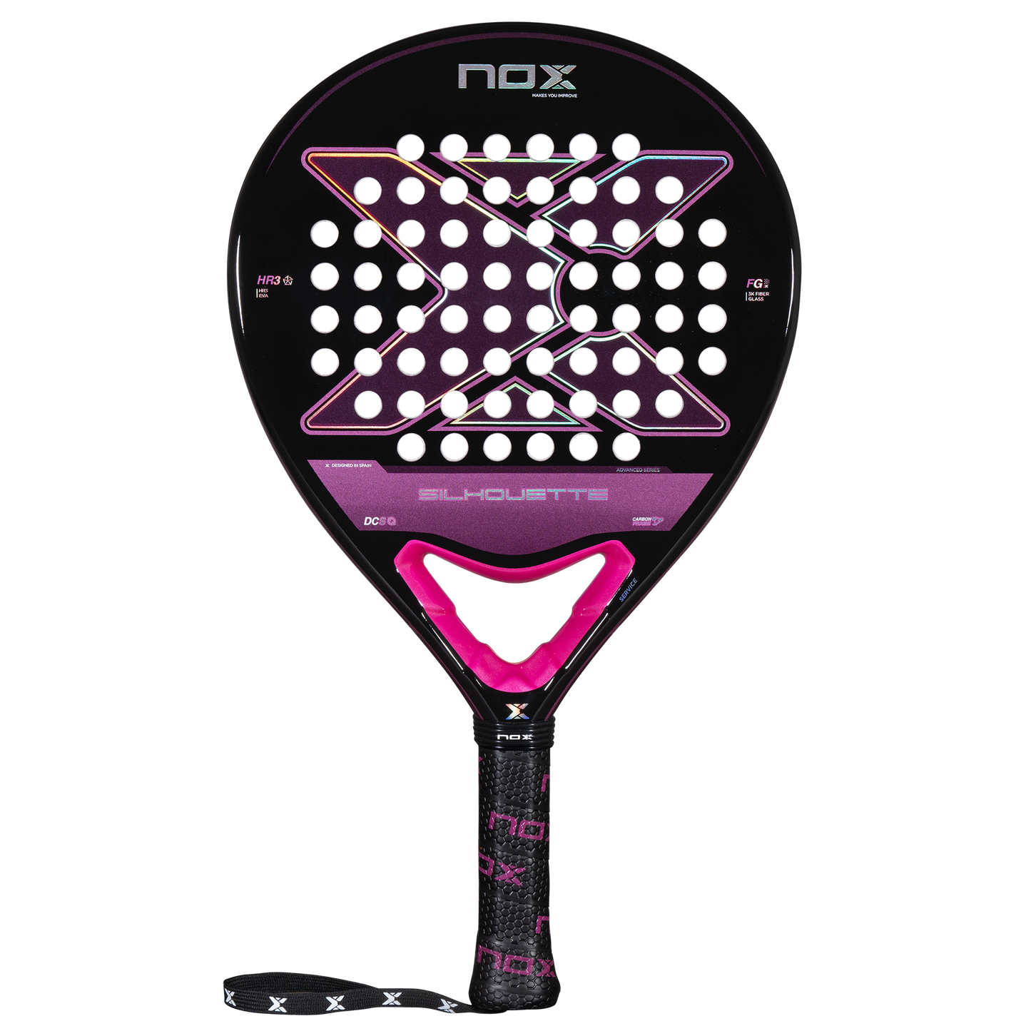 NOX X-ONE Silhouette padelio raketė – priekinis vaizdas, apvali forma, subalansuotas dizainas pradedantiesiems žaidėjams