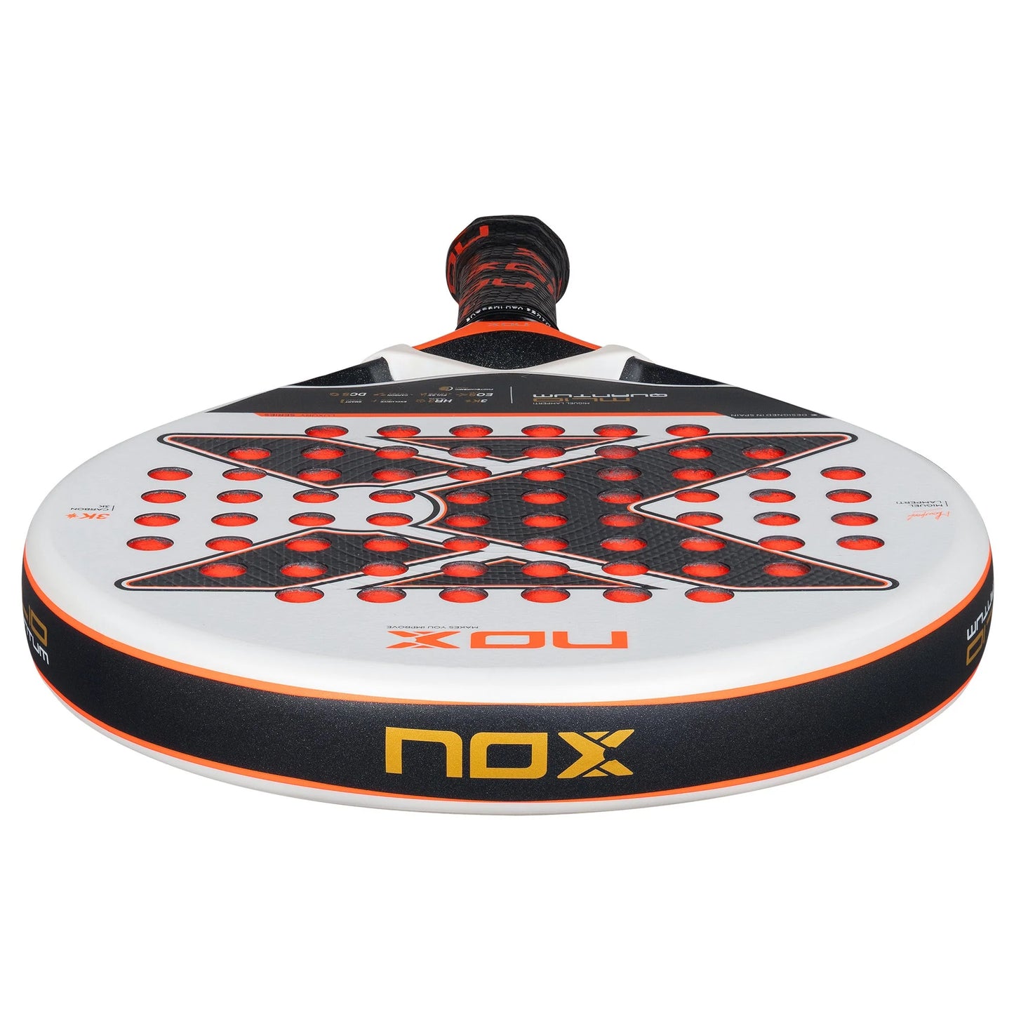NOX Quantum 3K ML10 padelio raketė iš viršaus – 2025 modelio viršutinio krašto forma