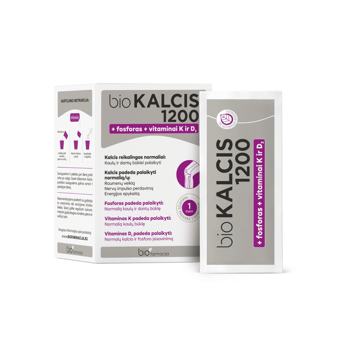 BioKalcis 1200 + Fosforas + Vitaminai K ir D3 (15 pakelių)