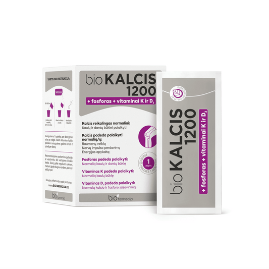 Biokalcis 1200 + Fosforas + Vitaminai K ir D3 (15 pakeliai)