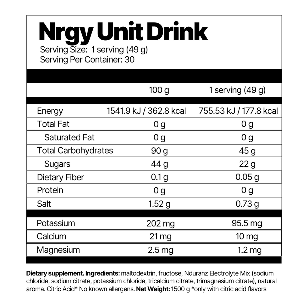 Nduranz "NRGY UNIT DRINK 45" 1.5kg carbohydrate+electrolyte drink