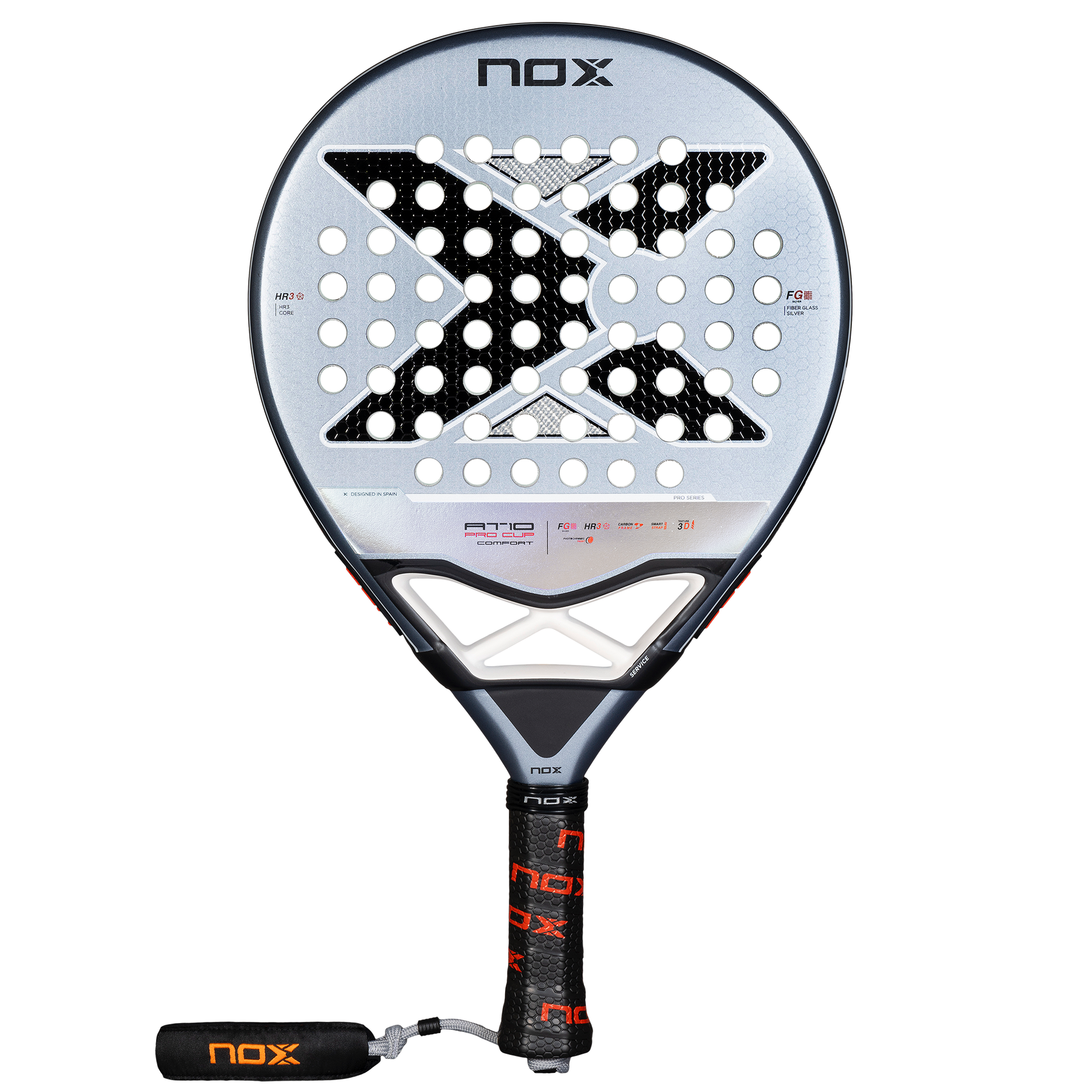 NOX AT10 Pro Cup COMFORT 2025 padelio raketė – priekinis vaizdas, apvali forma ir Agustin Tapia dizainas su didesne kontrole