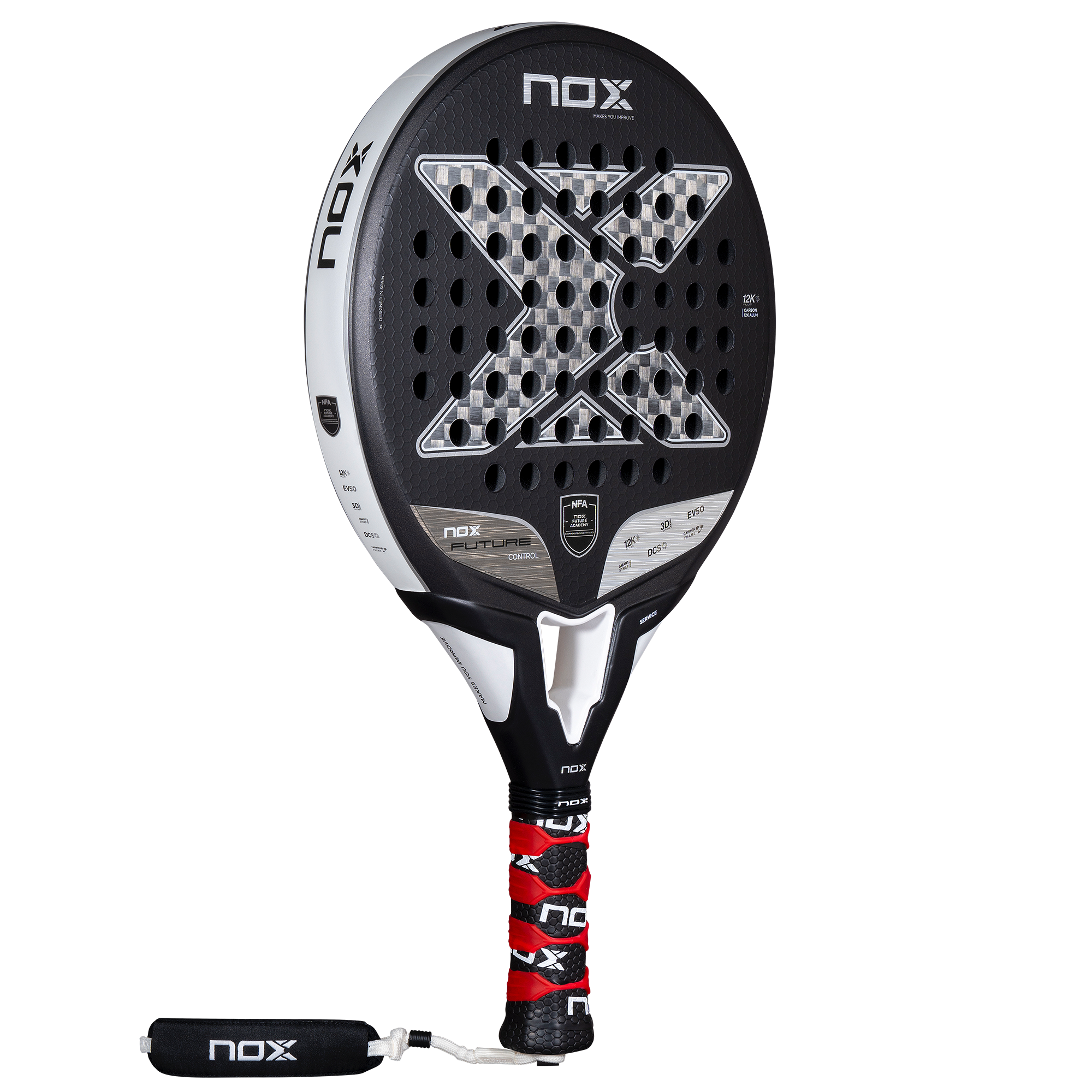 NOX 2025 Future CONTROL 12K ALUM padelio raketė iš kampo – technologiškai pažangus modelis, skirtas tiksliam žaidimui