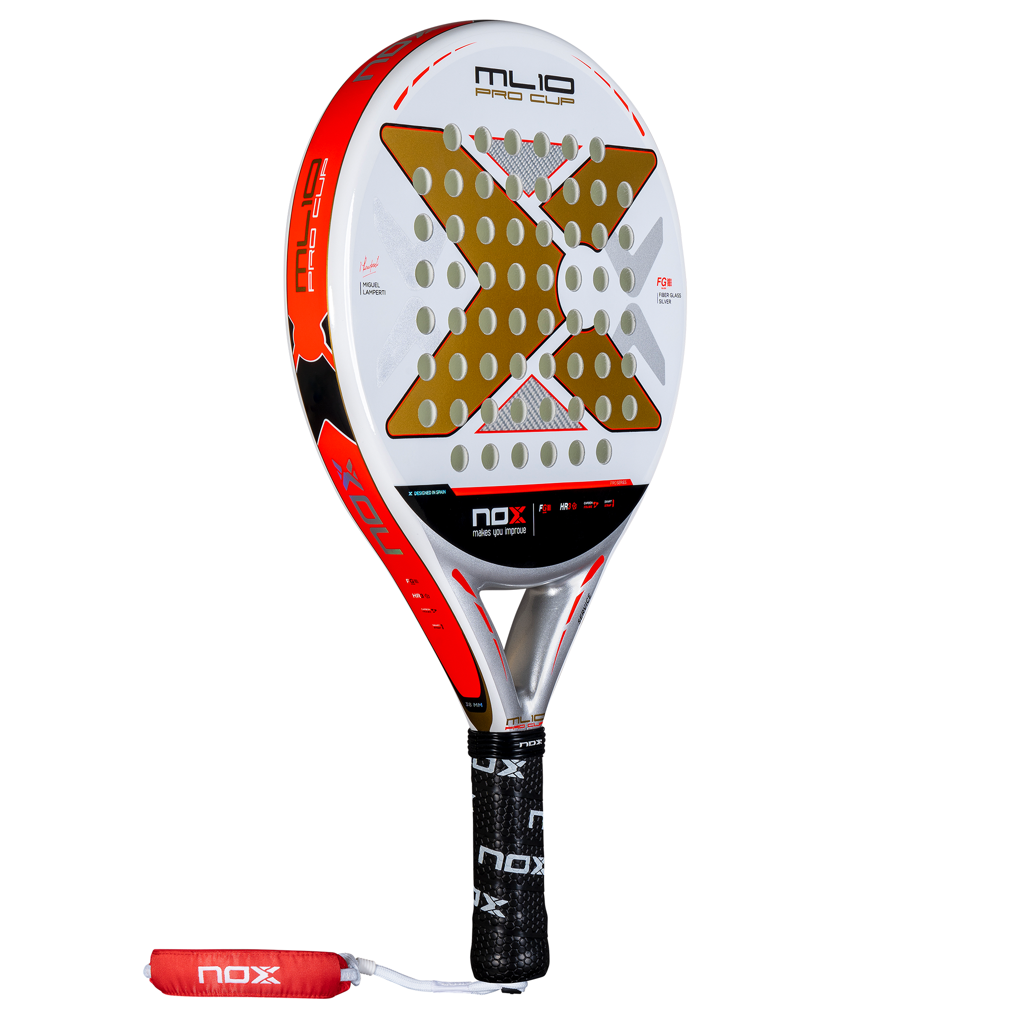 NOX 2025 ML10 Pro Cup COORP padelio raketė iš kampo – profesionali raketė su COORP dizainu ir subalansuotu našumu