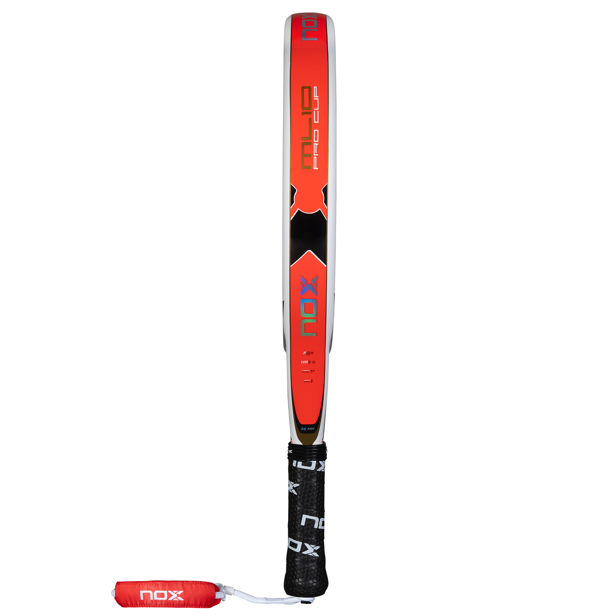 NOX ML10 Pro Cup COORP padelio raketė – šoninis vaizdas, klasikinio storio rėmas ir tvirta konstrukcija