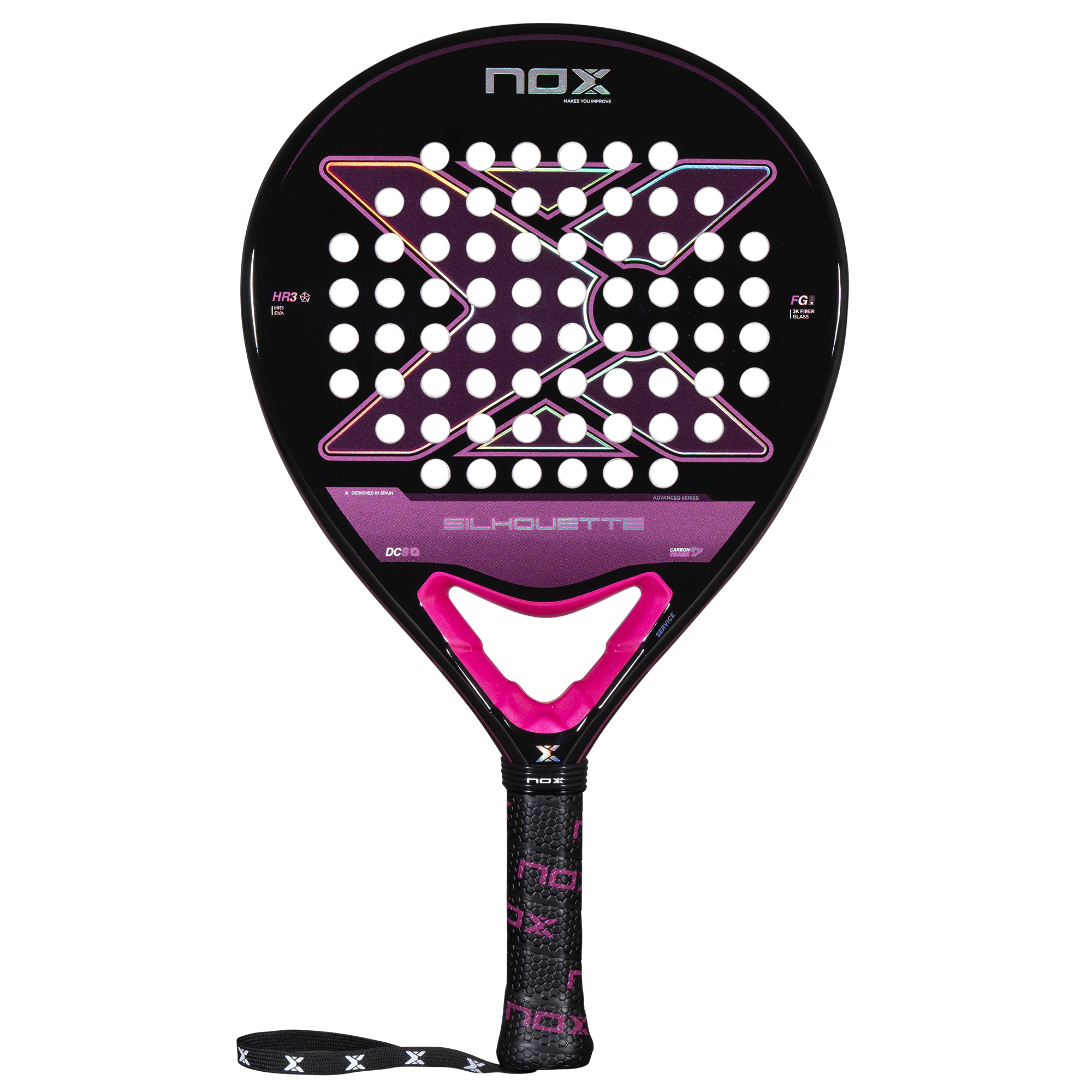 NOX X-ONE Silhouette padelio raketė – priekinis vaizdas, apvali forma, subalansuotas dizainas pradedantiesiems žaidėjams