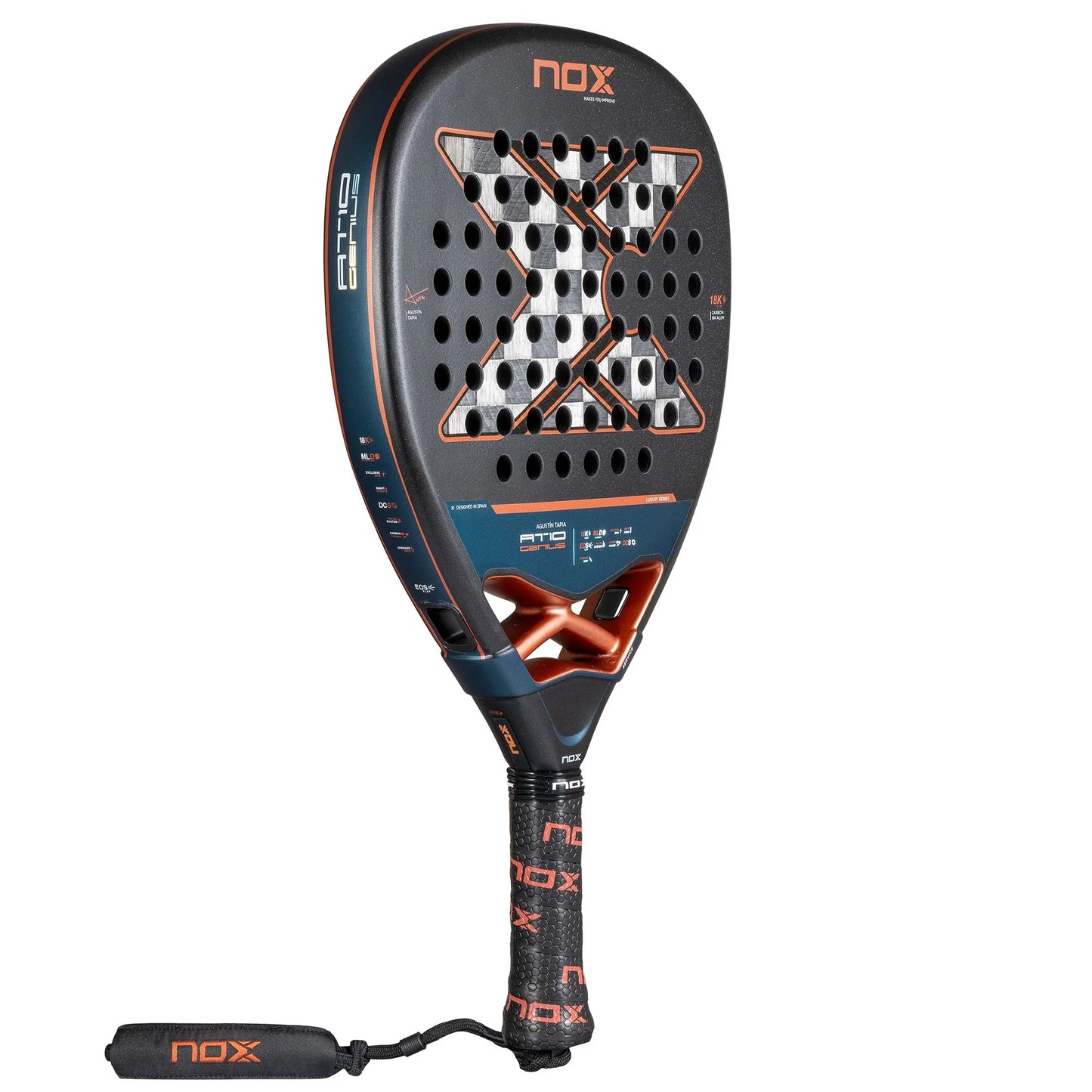 NOX AT10 Genius Attack 18K Alum padelio raketė iš kampo – 2025 m. modelis su 18K anglies pluoštu