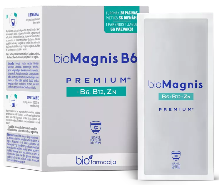 BioMagnis B6+B12+Zn Premium (28 pakeliai)