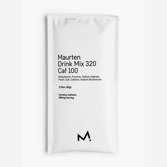 Maurten Drink Mix 320 CAF 100, su kofeinu,  angliavandenių gėrimo milteliai bėgikams ir dviratininkams, pakuotėje